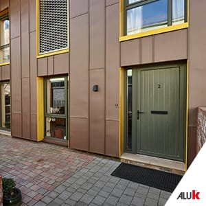 Windows and doors in a modern building facade